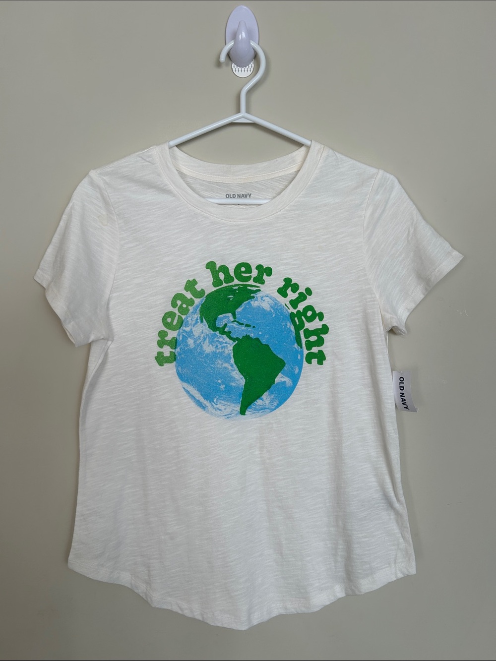NWT Old Navy White Tee with Blue & Green Earth Graphic, Size S